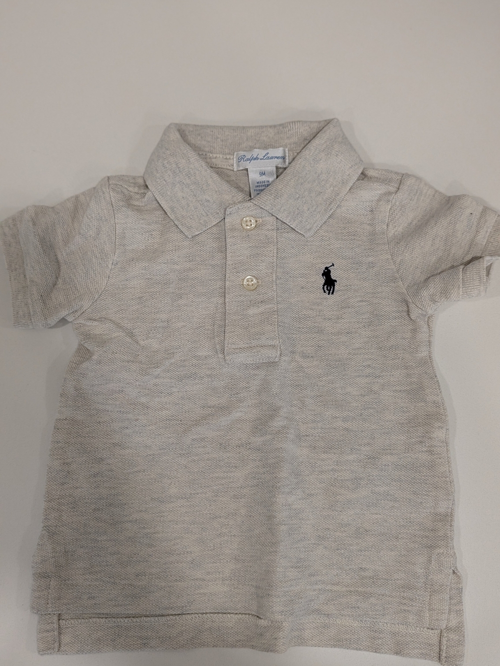 Ralph Lauren Toddler Polo in Heathered Light Gray with Navy Pony 9m Nwot